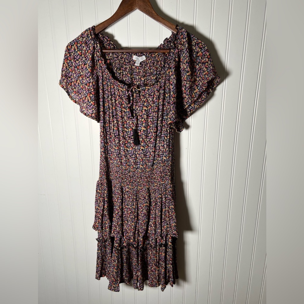 Patrons of Peace Boho Peasant Ruffled Tiered Crepe Mini Dress Size M
